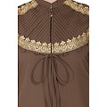 Zipper Front open pleated abaya with lace work- Beige